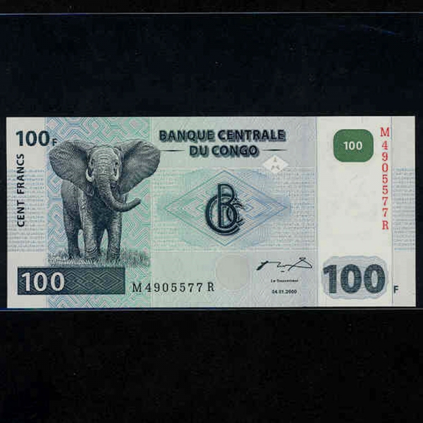 CONGO DEMOCRATIC REPUBLIC-ȭ-P92-ELEPHANT(ڳ)-100 FRANCS-2000