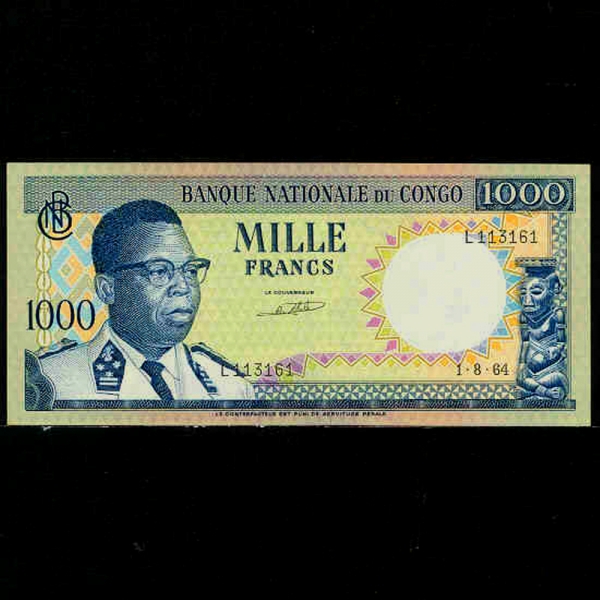 CONGO DEMOCRATIC REPUBLIC-ȭ-P8-J.KASAVUBU( īκ-)-1.000 FRANCS-1964