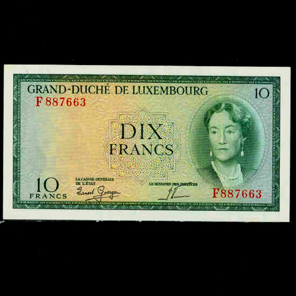 LUXEMBOURG-θũ-P48-GRAND DUCHESS CHARLOTTE()-10 FRANCS-1954