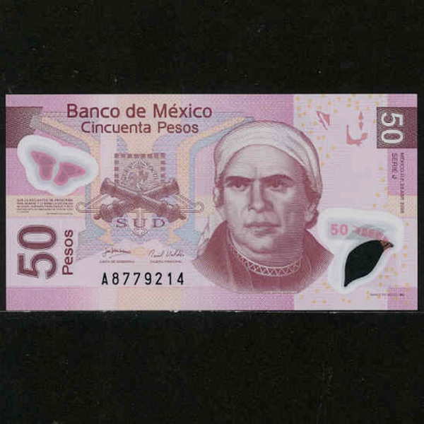 MEXICO-߽-P132e-JOSE MARIA MORELOS(ȣ   ν- )-POLYMER PLASTIC PAPER-50 PESOS-2008