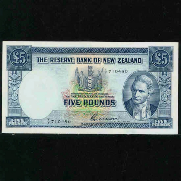 NEW ZEALAND--P160b-JAMES COOK(ӽ - Ž谡)-5 POUNDS-1955