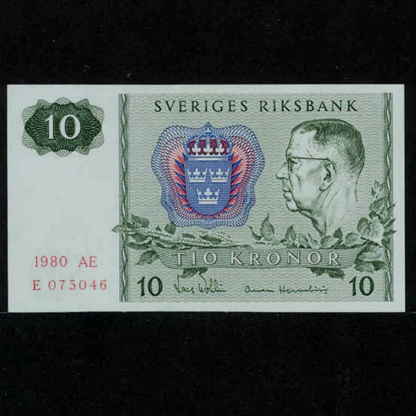 SWEDEN--P52d--KING GUSTAV VOSA(Ÿ 6-)-10 KRONER-1980