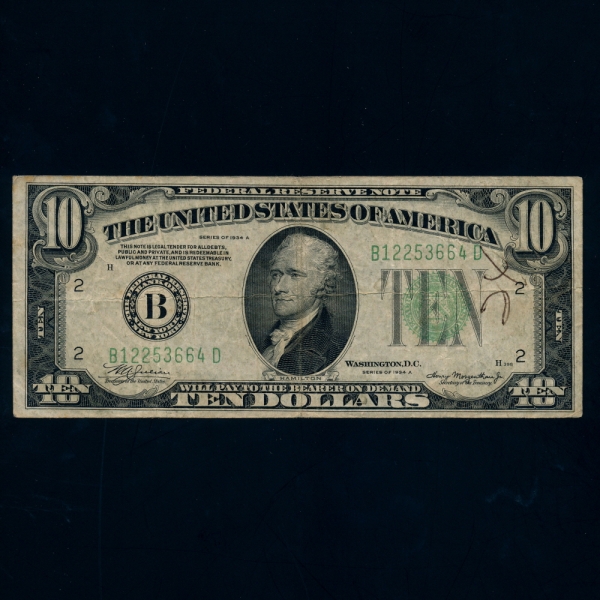 UNITED STATES OF AMERICA-̱-P415a-A.HAMILTON(˷ ع)-10 DOLLARS-1934
