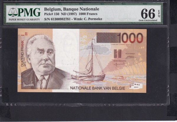 BELGIUM-⿡-PMG66-1000 FRANCS-#150-1997