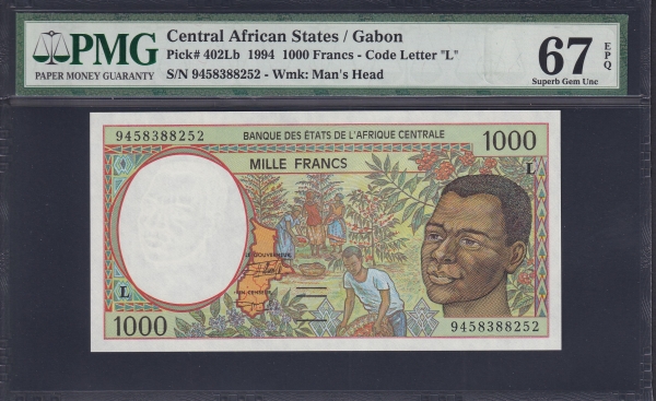 CENTRAL AFRICAN STATES/GABON-߾Ӿīȭ/-PMG67-1,000 FRANCS-#402Lb-1994