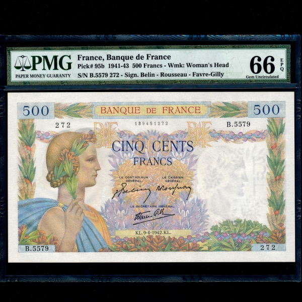 FRANCE--PMG66-500 FRANCS-#95b-1942
