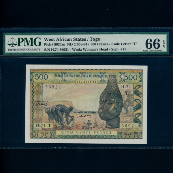 WEST AFRICAN STATES/TOGO-ī  ü/-PMG66-500 FRANCS-#802Tm-1959~1961