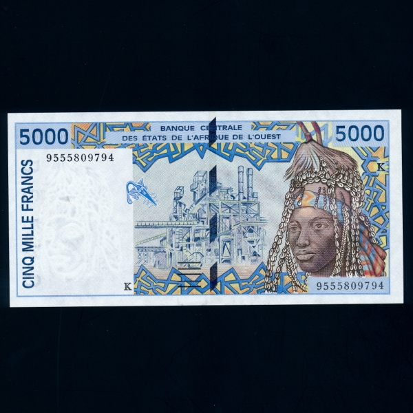 WEST AFRICAN STATES-IVORY COAST-̺ ڽƮ-P713Kc-5.000 FRANCS-1994