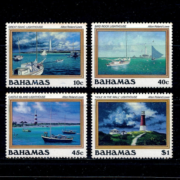 BAHAMAS(ϸ)-#630~3(4)-PAINTINGS OF LIGHTHOUSES BY ALTON ROLAND LOWE()-1987.3.31