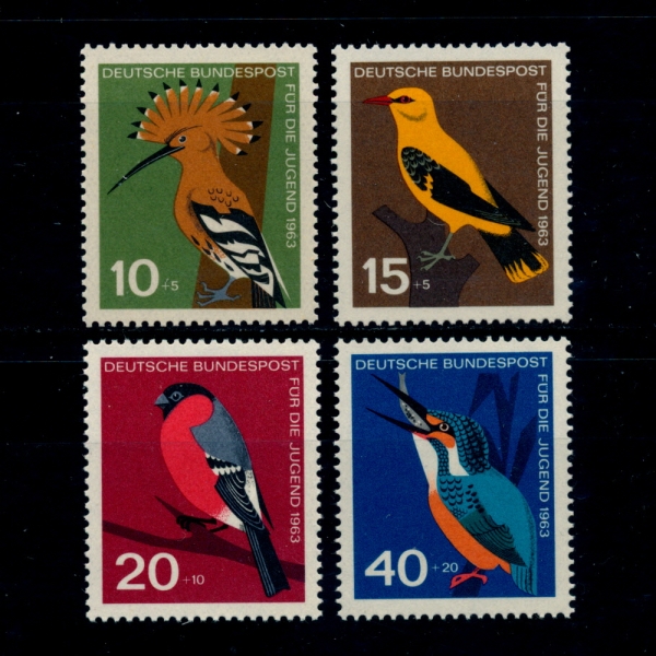 GERMANY(독일)-#B388~91(4종)-BIRDS(조류)-1963.6.12일