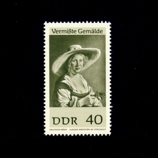 GERMAN DEMOCRATIC REPUBLIC(동독)-#933-40pf-GIRL WITH STRAW HAT, BY SALOMON BRAY(밀짚 모자 여인,살로몬 드 브레이)-1967.6.7일