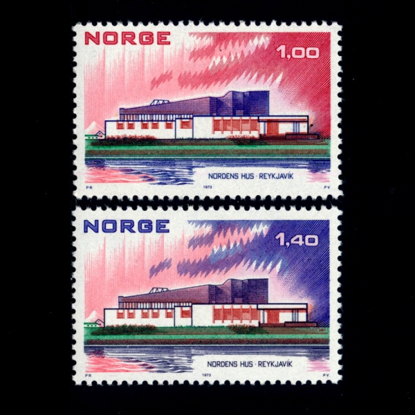 NORWAY(노르웨이)-#617~8(2종)-NORDIC HOUSE, REYKJAVIK(레이캬비크의 노르딕 하우스)-1973.6.26일