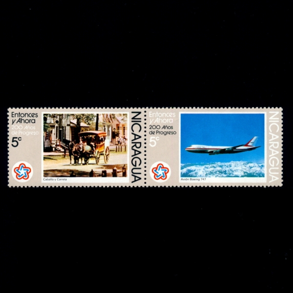 NICARAGUA(ī)-#1036~7(2)-HORSE-DRAWN CARRIAGE AND BOEING 747(, 747)-1976.5.25