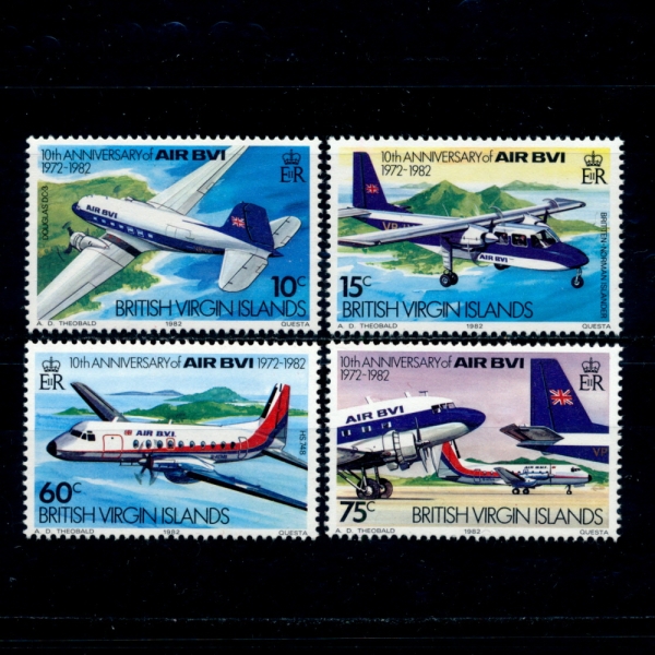 VIRGIN ISLANDS( Ϸ)-#434~7(4)-10TH ANNIV. OF AIR BVI( BVI)-1982.9.10