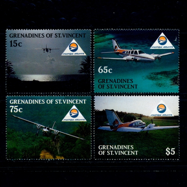 ST.VINCENT GRENADINES(Ʈ Ʈ ׷)-#591~4(4)-AIRCRAFT OF MUSTIQUE AIRWAYS, GENADINE TOURS(Ƽũ װ)-1988.5.26
