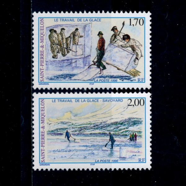 ST.PIERRE & MIQUELON(Ʈ ǿ  )-#662~3(3)-ICE WORKERS AND CUTTING ICE FROM LAKE(õ  뵿, )-1998.4.8