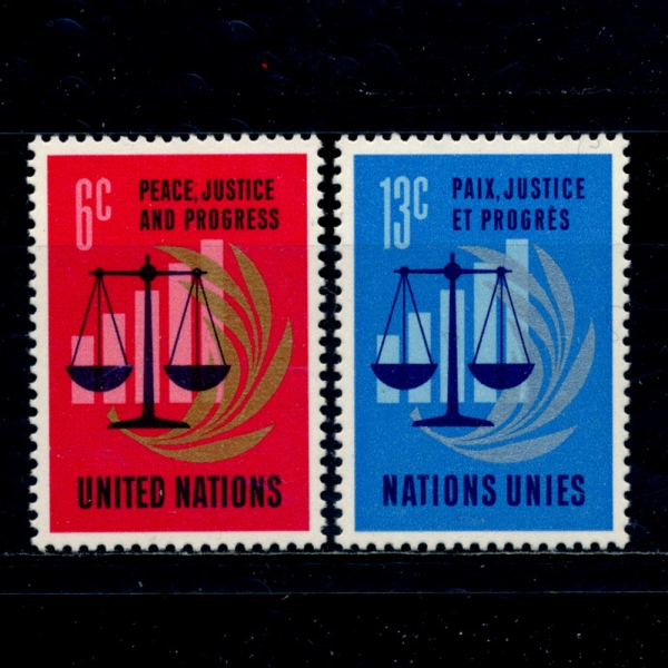 UNITED NATIONS,OFFICES IN NEW YORK( -)-#213~4(2)-SCALES, OLIVE BRANCH, PROGRESS SYMBOL(,ø,)-1970.11.20