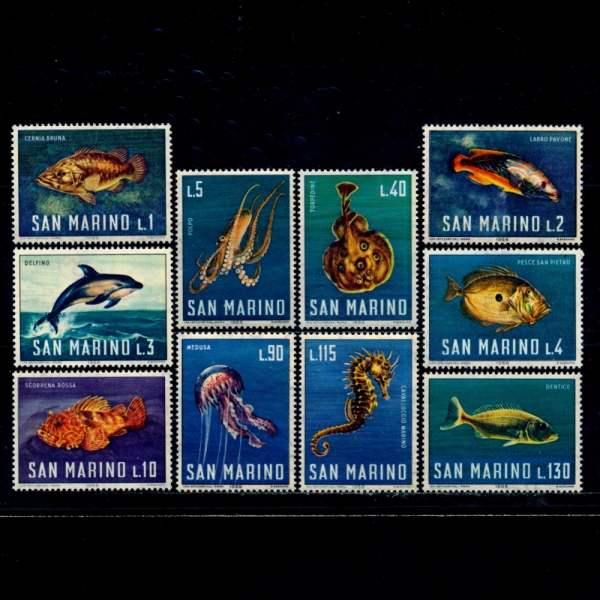 SAN MARINO(긶)-#643~52(10)-FISH()-1966.8.27
