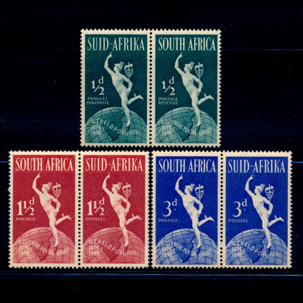 SOUTH AFRICA(īȭ)-PAIR-#109~11(3)-MERCURY AND GLOBE(ť,)-1949.10.1