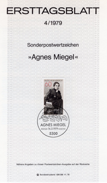 GERMANY()-#1287-60pf-AGNES MIEGEL(Ƴ齺 ̰)- ߽øī(MAXIMUMCARD)-1979.2.14