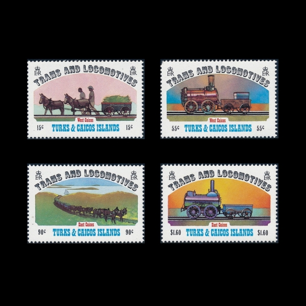 TURKS & CAICOS ISLANDS(��ũ�� ����Ŀ�� ����)-#550~3(4��)-TRAMS AND LOCOMOTIVES(Ʈ��, ���� �����)-1983.1.18��