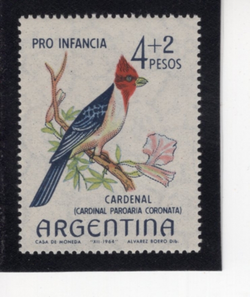 ARGENTINA(�Ƹ���Ƽ��)-#B47-4+2p-CAEDINAL PAROARIA CORONATA(������ ȫ����)-1964.12.23��