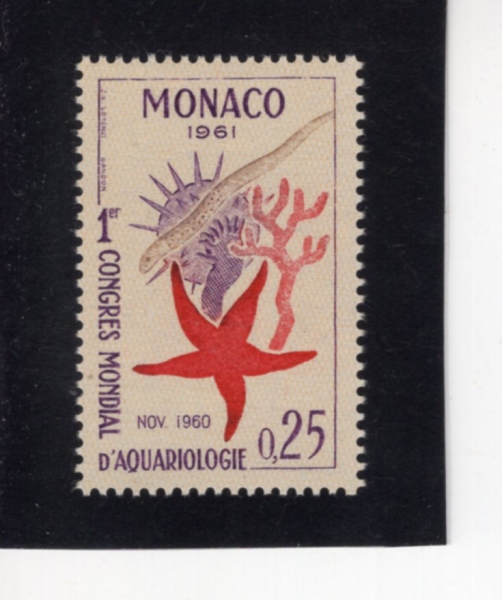 MONACO(����)-#480-25c-MURENA, STARFISH, SEA URCHIN, SEA CUCUMBER AND CORAL(������, �Ұ��縮, ����, �ػ�, ��ȣ)-1961.6.3��