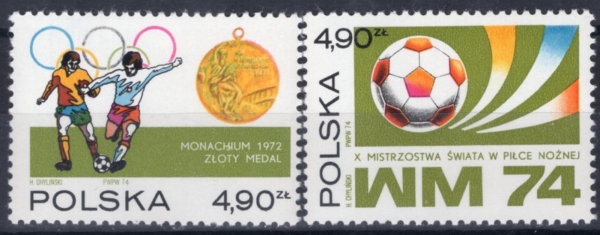 POLAND(������)-#2036~7(2��)-1974 WORLD SOCCER CHAMPIONSHIPS, MUNICH AND SOCCER PLAYER AND SOCCER BALL(1974�� FIFA ������, �౸����, �౸��)-1974.6.15��