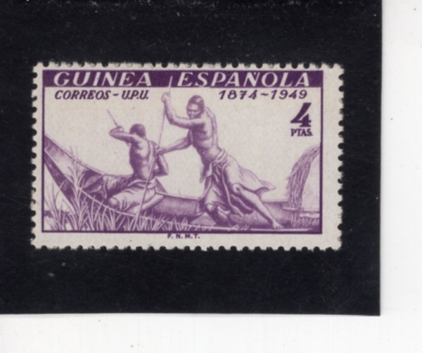 SPANISH GUINEA(�����η� ���)-#304-4p-75TH ANNIV. OF UPU AND MEN POLING CANOE(������ 75�ֳ�, ī�� ����)-1949.10.9��
