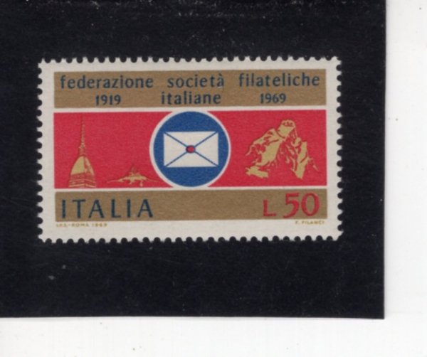 ITALY(��Ż����)-#1005-50 I-FEDERATIO EMBLEM, TOWER OF SUPERGA BASILICA AND MATTERHORN(�䵥��Ƽ�� ������, ���丣�� �뼺��, ����ȣ�� ��)-1969.6.26��