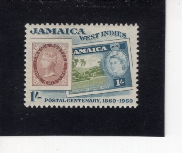 JAMAICA(�ڸ���ī)-#180-1sh-1ST STAMPS OF 1860 AND 1956(1860��� 1956�� ��ǥ, ������ â�� 100�ֳ�)-1960.1.4��