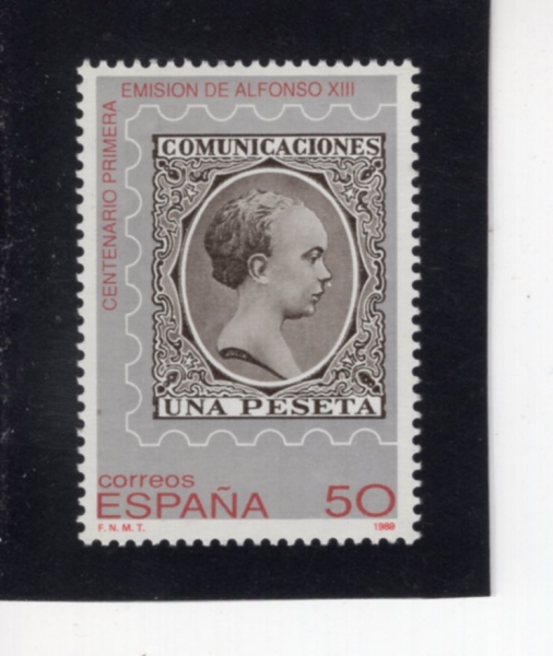 SPAIN(������)-#2608-50p-CENT. OF THE 1ST ALFONSO XIII(������ 13�� ��ǥ)-1989.10.2��