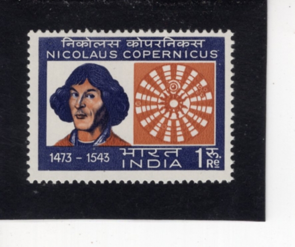 INDIA(�ε�)-#587-1r-NICOLAUS COPERNICUS, HELIOCENTRIC SYSTEM(���丣������ �¾��߽ɼ�)-1973.7.21��