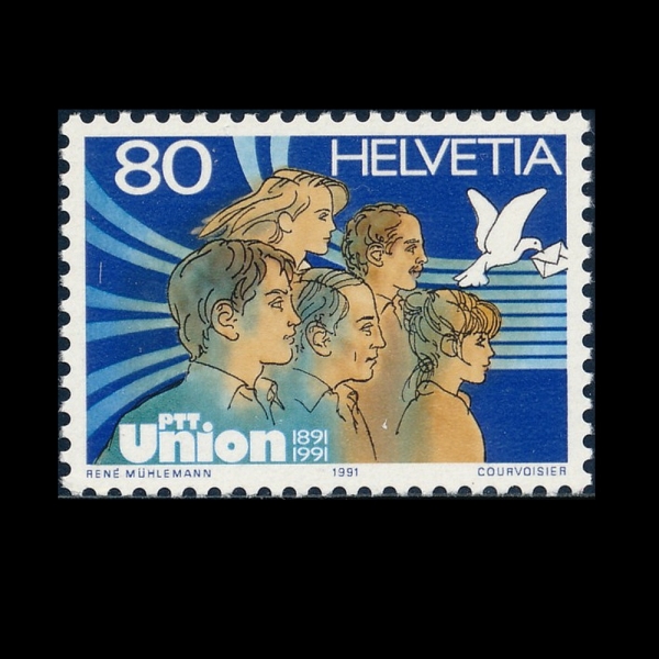 SWITZERLAND()-#892-80c-UNION OF POSTAL TELEPHONE AND TELEGRAPH OFFICIALS, CENT.(  )-1991.9.10