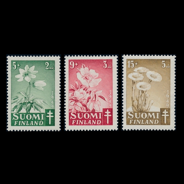 FINLAND(ɶ)-#B98~100(3)-PREVENTION OF TUBERCULOSIS AND WOOD ANEMONE( ,  )-1949.6.2