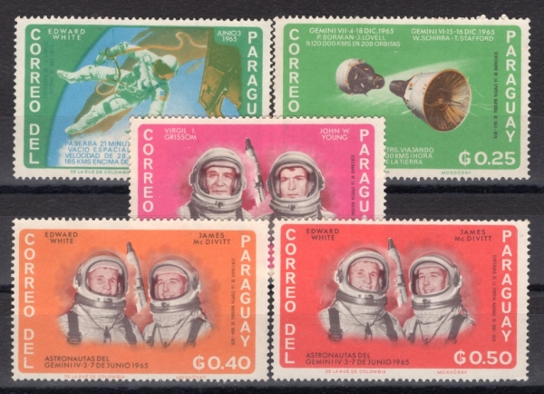 PARAGUAY(Ķ)-#911~5(5)-ASTRONAUTS AND SPACE EXPLORATION( ,  Ž)-1966.2.19