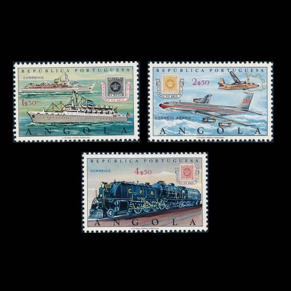 ANGOLA(Ӱ)-#565~6, C36(3)-CENT. OF STAMPS OF ANGOLA AND SHIPS, STEAM LOCOMOTIVE(, ⼱)-1970.12.1